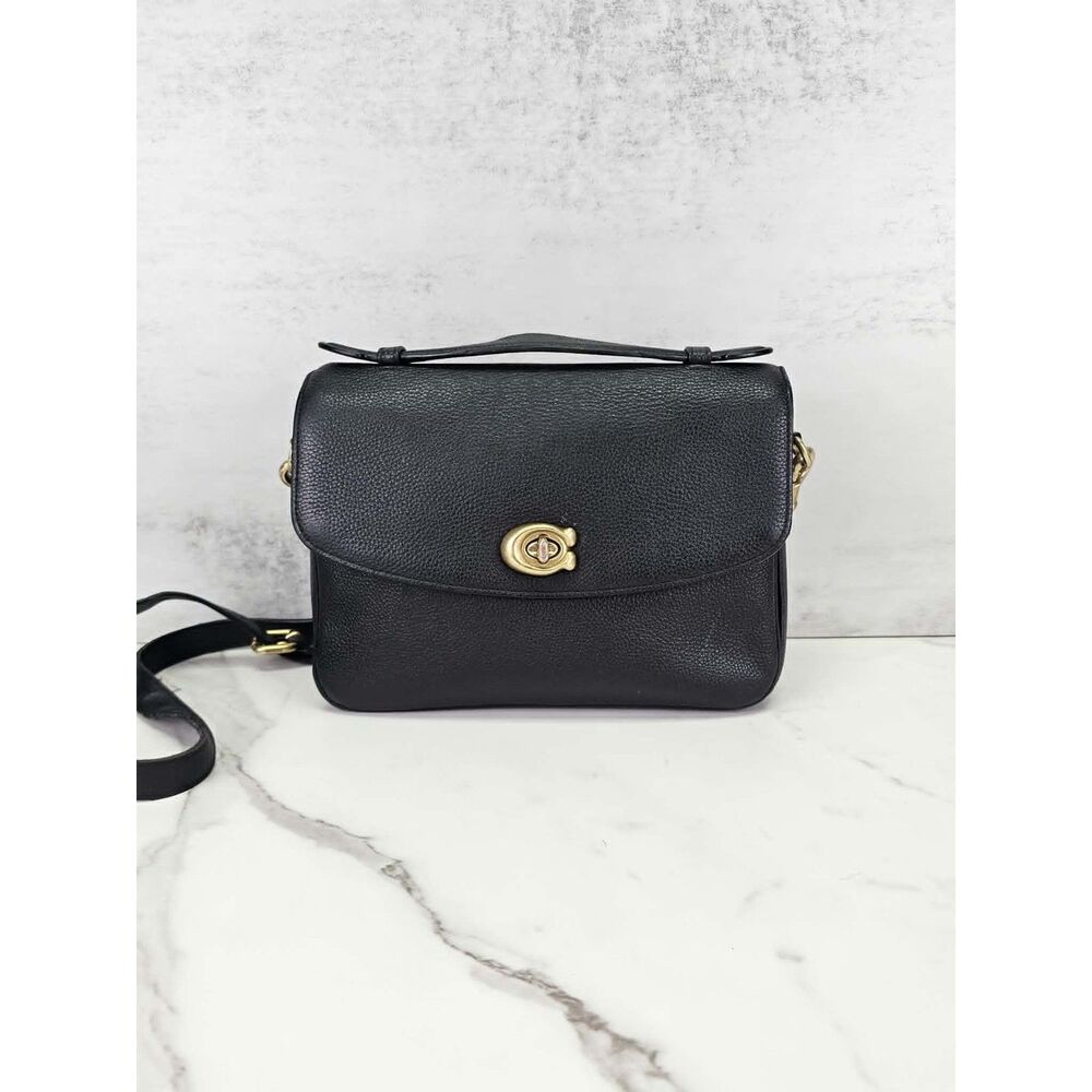 Coach Cassie Black Pebbled Leather Turnlock Crossbody Bag